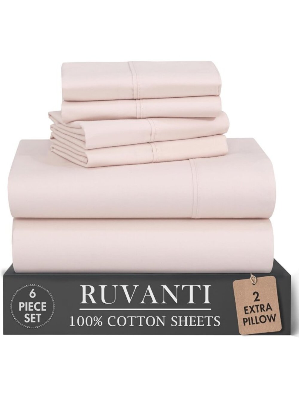 Queen Size 6-Piece Cotton Percale Sheet Set - Blush Pink, Cooling, Deep Pocket